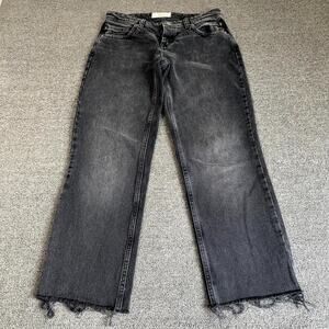 Free People We The Free Jeans Womens 26 Black Denim Dark Wash Raw Hem Button Fly